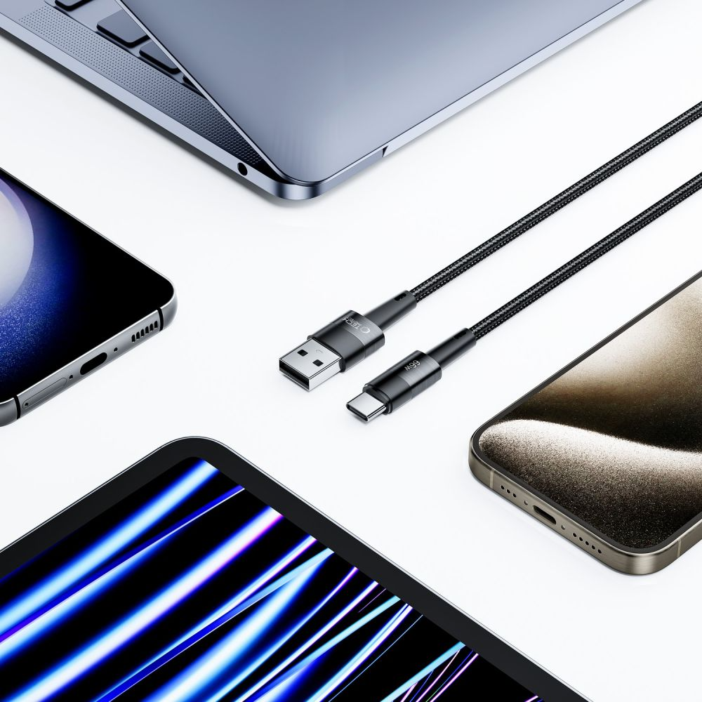USB-A till USB-C data- och laddningskabel Tech-Protect Ultraboost, 66W, 0,5m, Grå