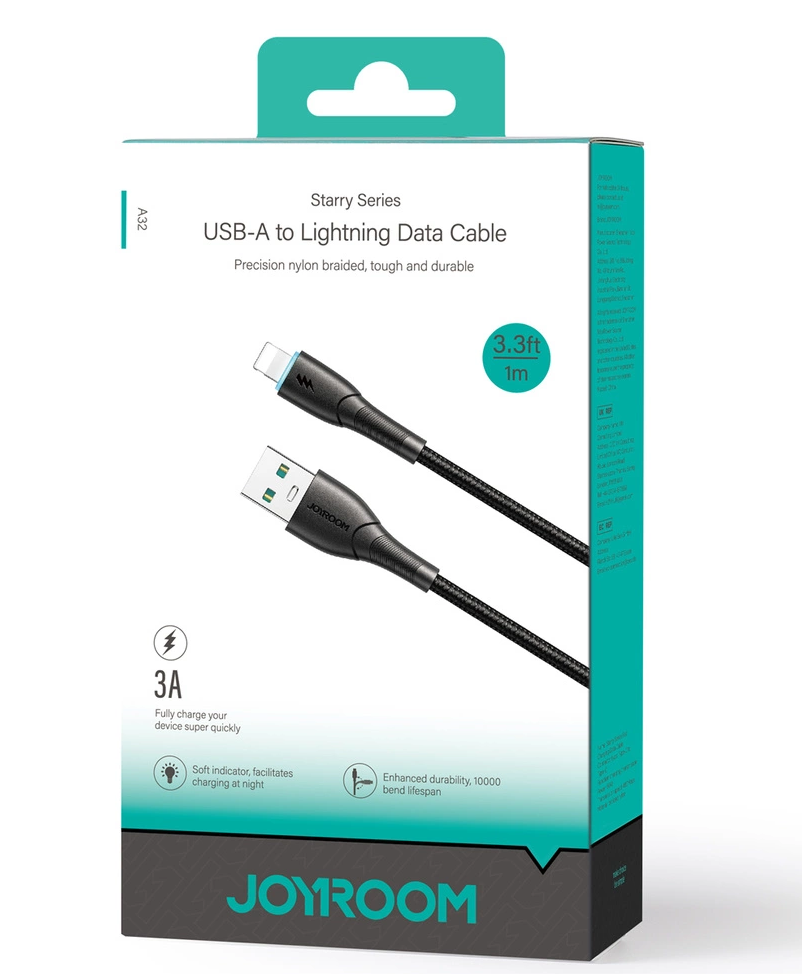 Joyroom SA32-AL3 USB-A–Lightning-kabel för dataöverföring och laddning, 18 W, 1 m, svart