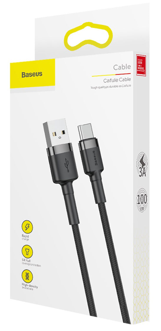 USB-A till USB-C data- och laddningskabel Baseus Cafule, 60W, 1m, Grå CATKLF-BG1