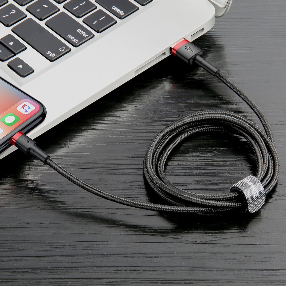USB-A to Lightning Baseus Cafule Data and Charging Cable, 18W, 0.5m, Red CALKLF-A19
