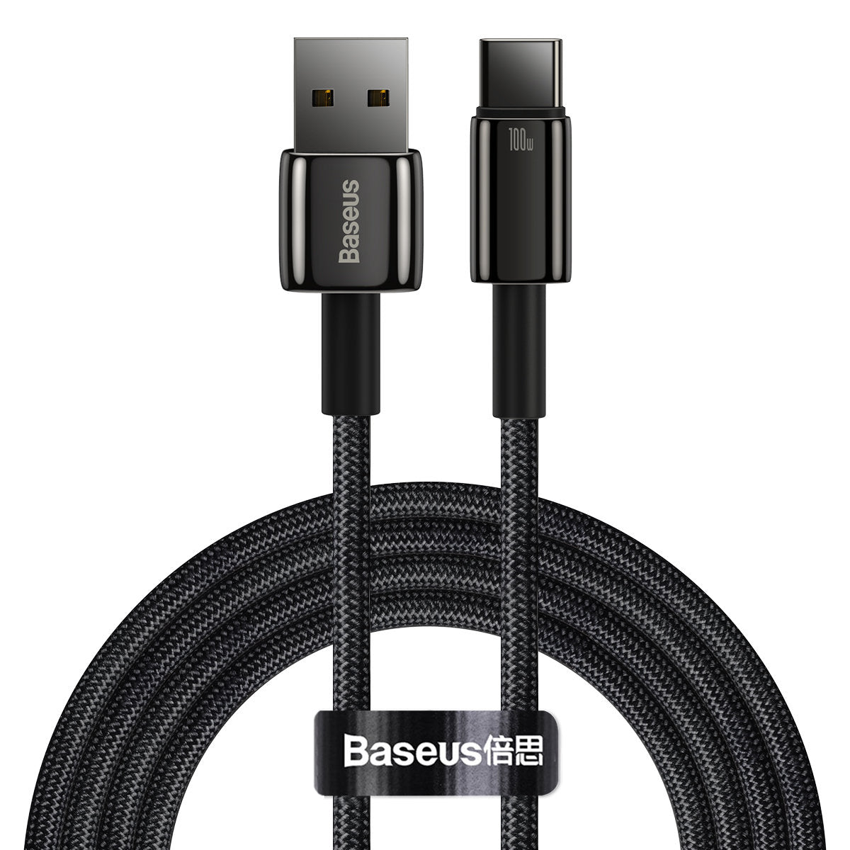 USB-A till USB-C Baseus Tungsten Gold, 100W, 2m, svart CAWJ00010101