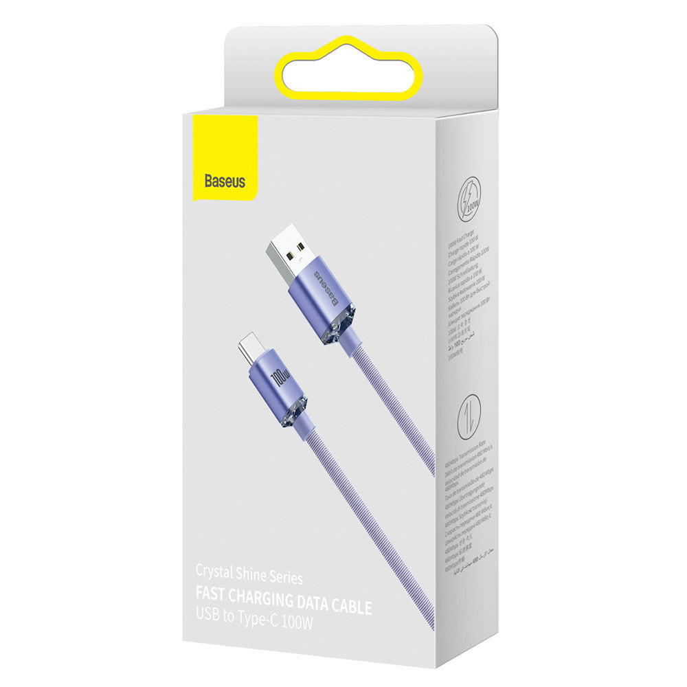USB-A till USB-C Baseus Crystal Shine Series data- och laddningskabel, 100W, 1.2m, Lila CAJY000405