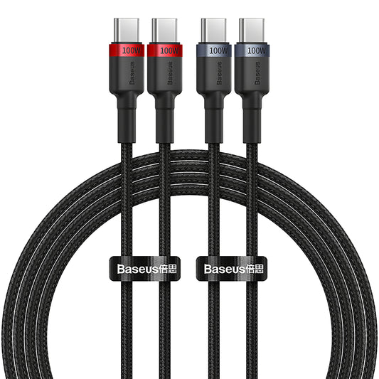 USB-C data- och laddningskabel - USB-C Baseus Cafule, 100W, 1m, röd, uppsättning om 2 delar
