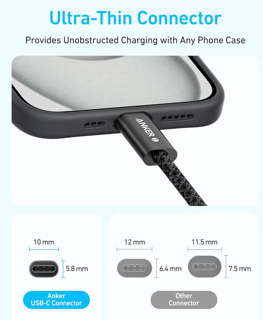 USB-C till USB-C data- och laddningskabel Anker Zolo, 240W, 1m, Vit A8060H21