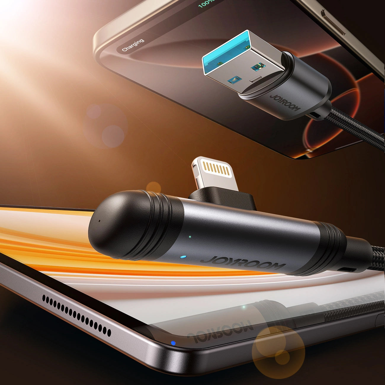 USB-A to USB-C Data and Charging Cable Joyroom S-A56 EnjoyX Angled, 20W, 1.2m, Black