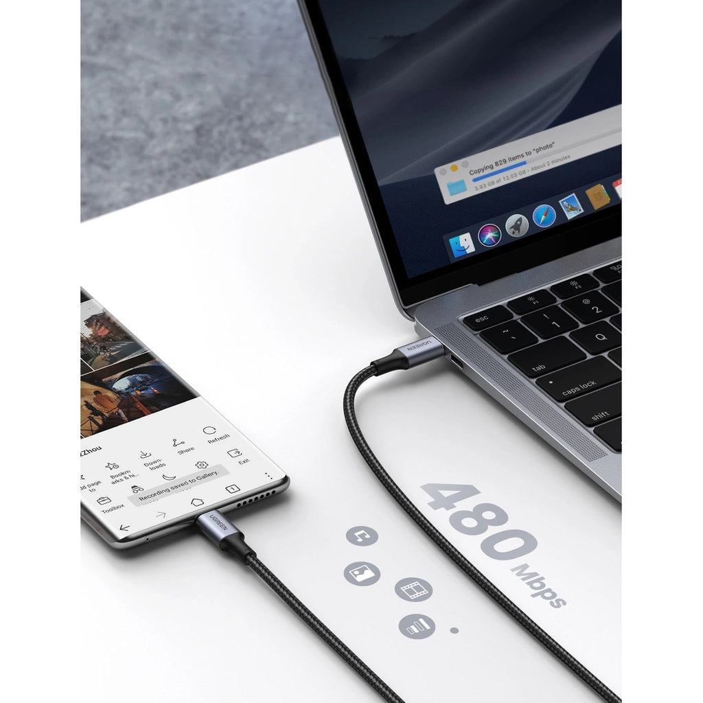 USB-C till USB-C data- och laddningskabel UGREEN US316, 100W, 0.5m, Grå