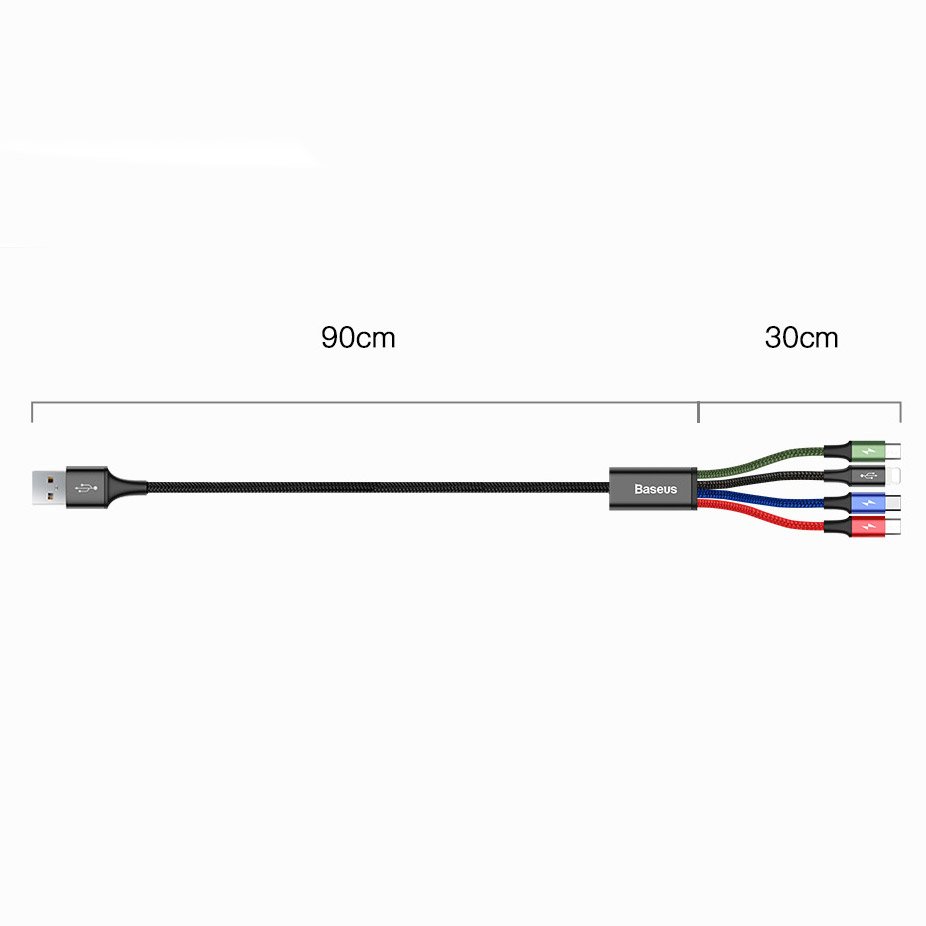 USB-A Laddningskabel - 2 x Lightning / microUSB / USB-C Baseus Rapid 4in1, 20W, 1.2m, Svart CA1T4-A01
