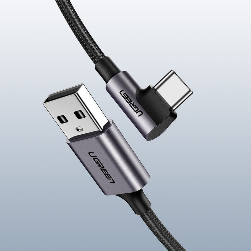 Data- och laddningskabel USB-A till USB-C UGREEN US284 Angled, 18W, 1m, Grå