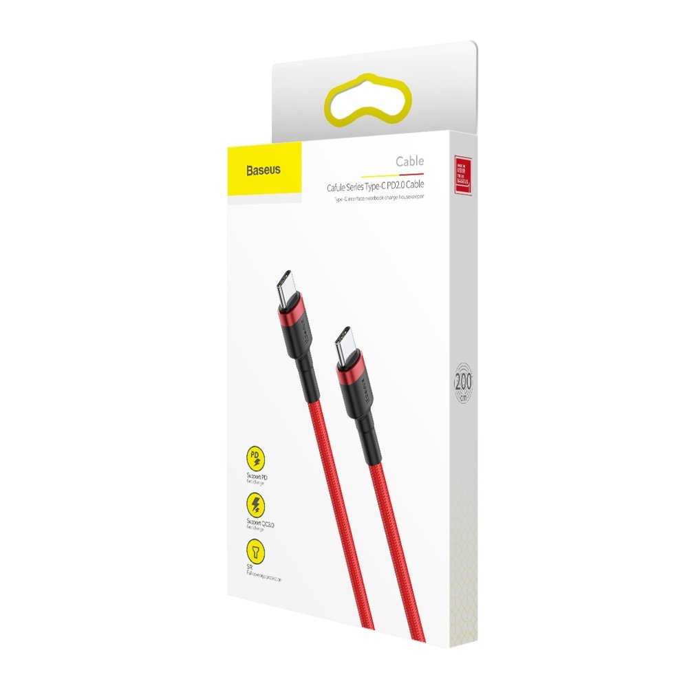 USB-C data- och laddningskabel - USB-C Baseus Cafule, 60W, 2m, Röd CATKLF-H09