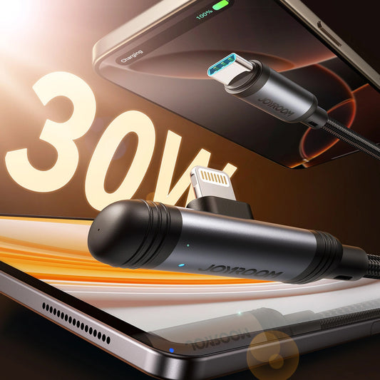 USB-C - Lightning Joyroom S-A56 EnjoyX Angled data- och laddningskabel, 30W, 1.2m, Svart