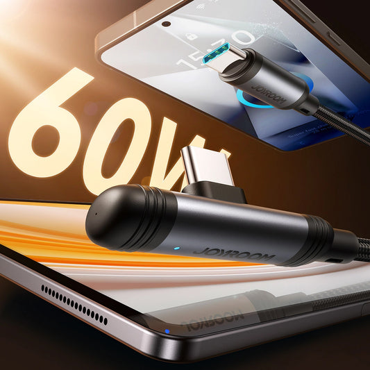 USB-C till USB-C data- och laddningskabel Joyroom S-A56 EnjoyX Angled, 60W, 1.2m, Svart