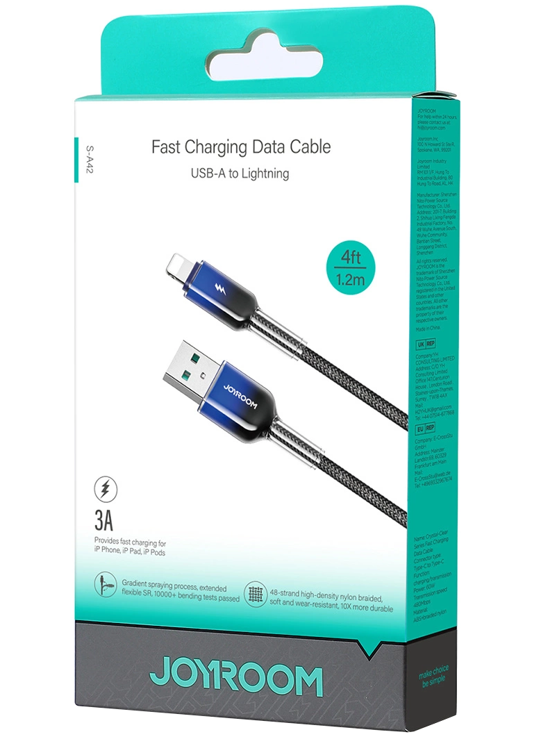 USB-A till Lightning data- och laddningskabel Joyroom S-A42, 18W, 1,2m, svart