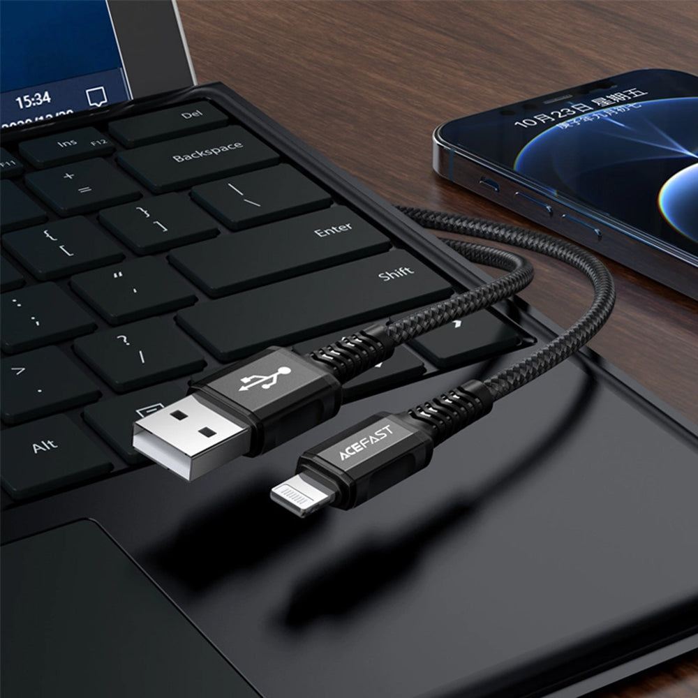 Data- och laddningskabel USB-A - Lightning Acefast C1-02, 18W, 1,2m, Svart