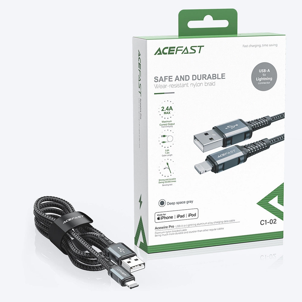 Data- och laddningskabel USB-A - Lightning Acefast C1-02, 18W, 1,2m, Svart