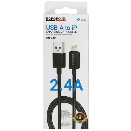 Data- och laddningskabel USB-A - Lightning Borofone BX120 Placer, 18W, 1m, Svart