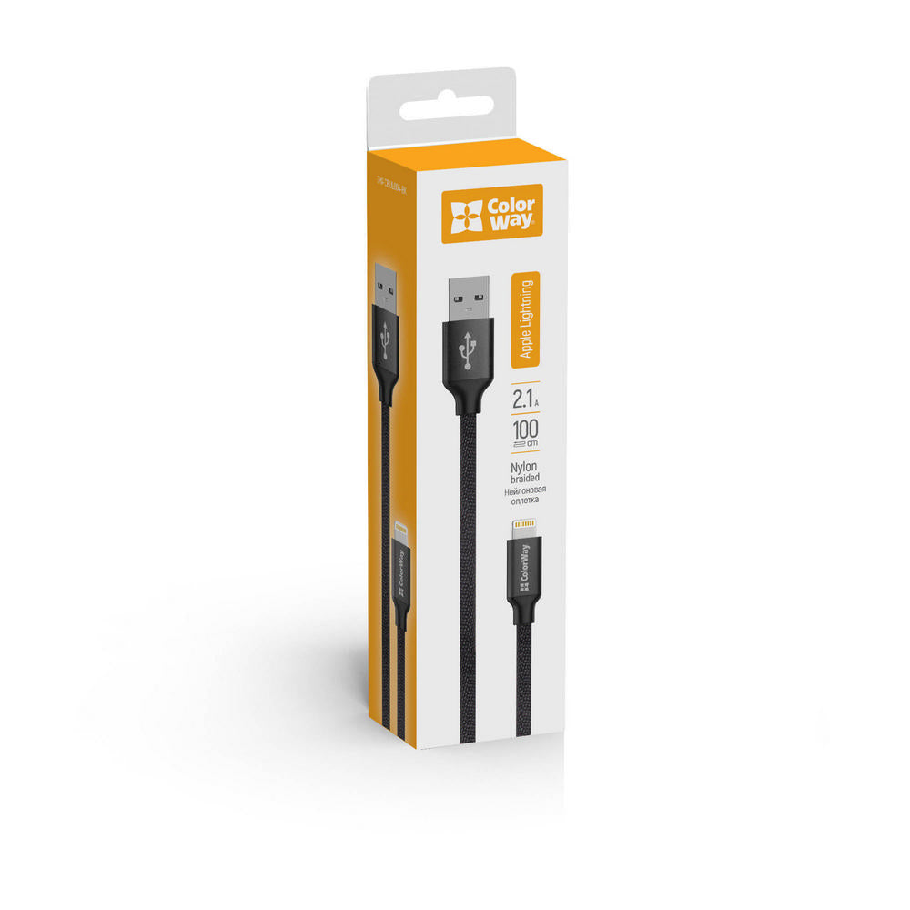 USB-A to Lightning Data and Charging Cable ColorWay CW-CBUL004, 18W, 1m, Black