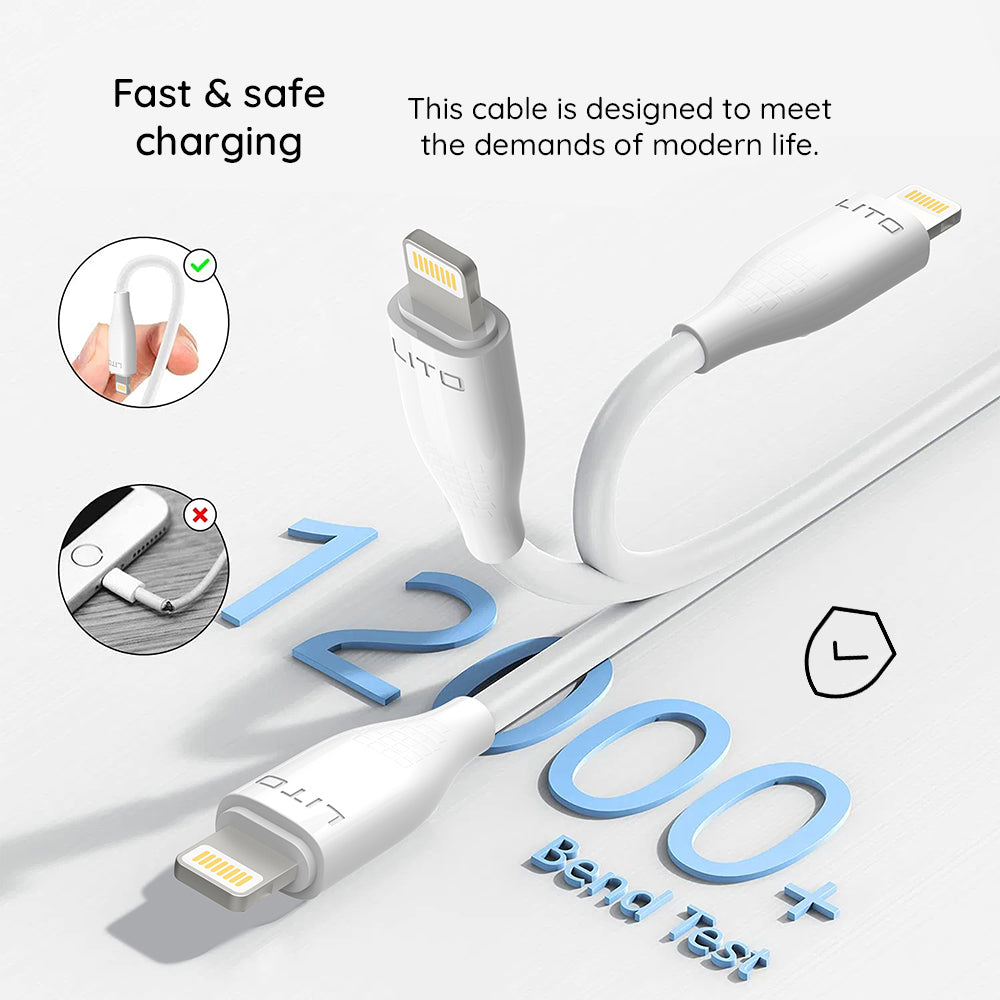 Data- och laddningskabel USB-A - Lightning Lito LD03L, 18W, 1m, Vit