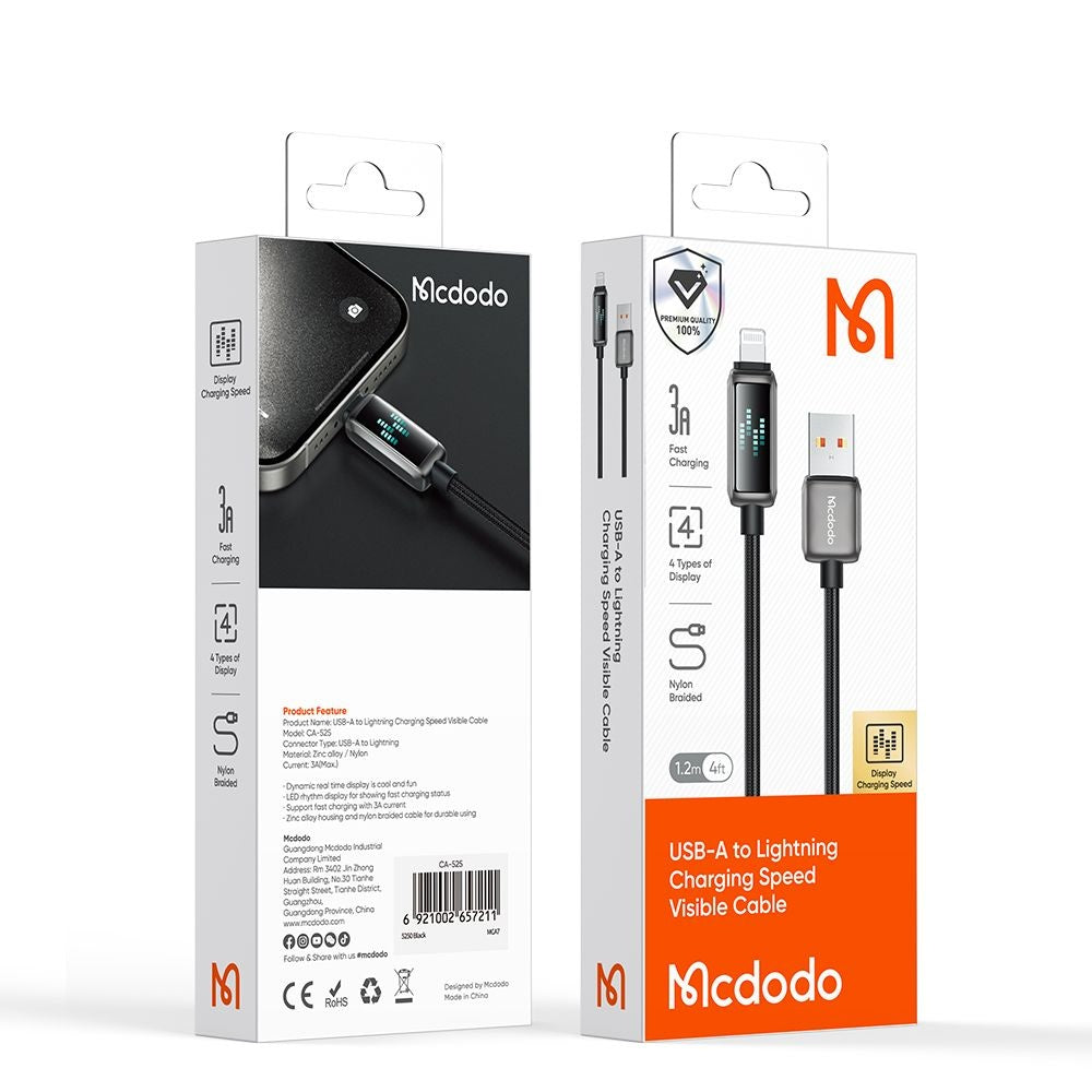 USB-A to Lightning McDodo CA-5250 Display Data and Charging Cable, 18W, 1.2m, Black