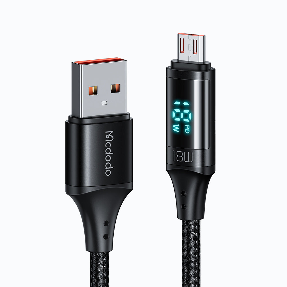 Data- och laddningskabel USB-A - microUSB McDodo CA-1070 Display, 18W, 1.2m, Svart