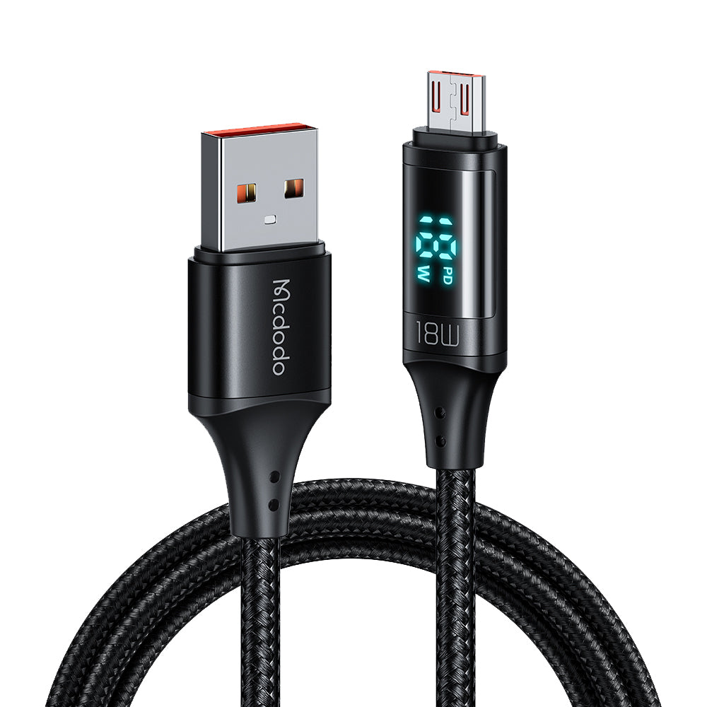 Data- och laddningskabel USB-A - microUSB McDodo CA-1070 Display, 18W, 1.2m, Svart