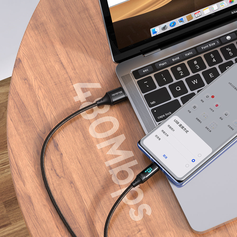 Data- och laddningskabel USB-A - microUSB McDodo CA-1070 Display, 18W, 1.2m, Svart