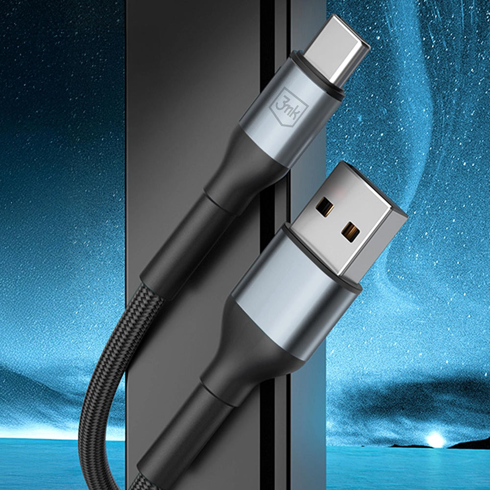 Data- och laddningskabel USB-A - USB-C 3MK Hyper N, 18W, 2m, Svart