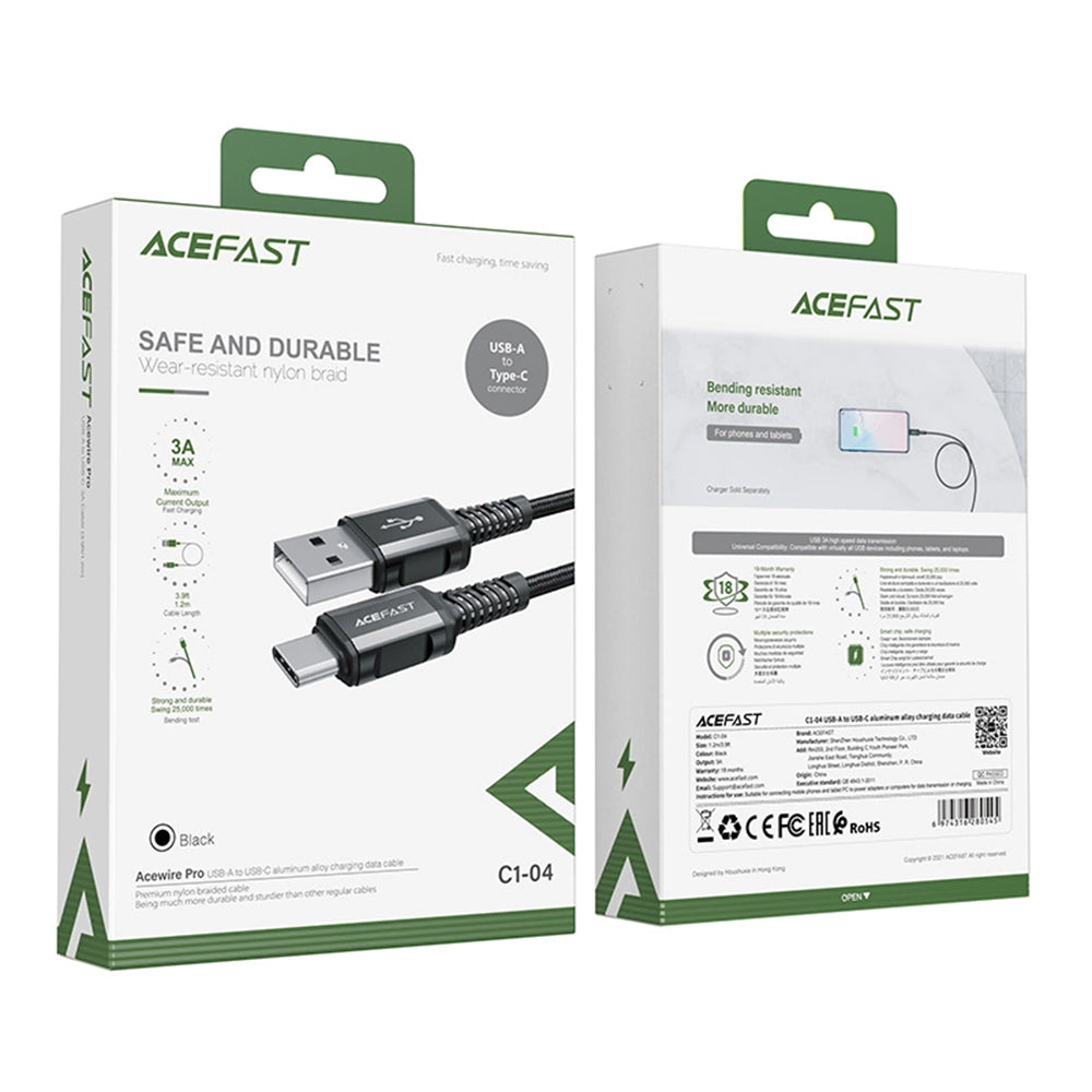 Data- och laddningskabel USB-A - USB-C Acefast C1-04, 18W, 1.2m, Svart