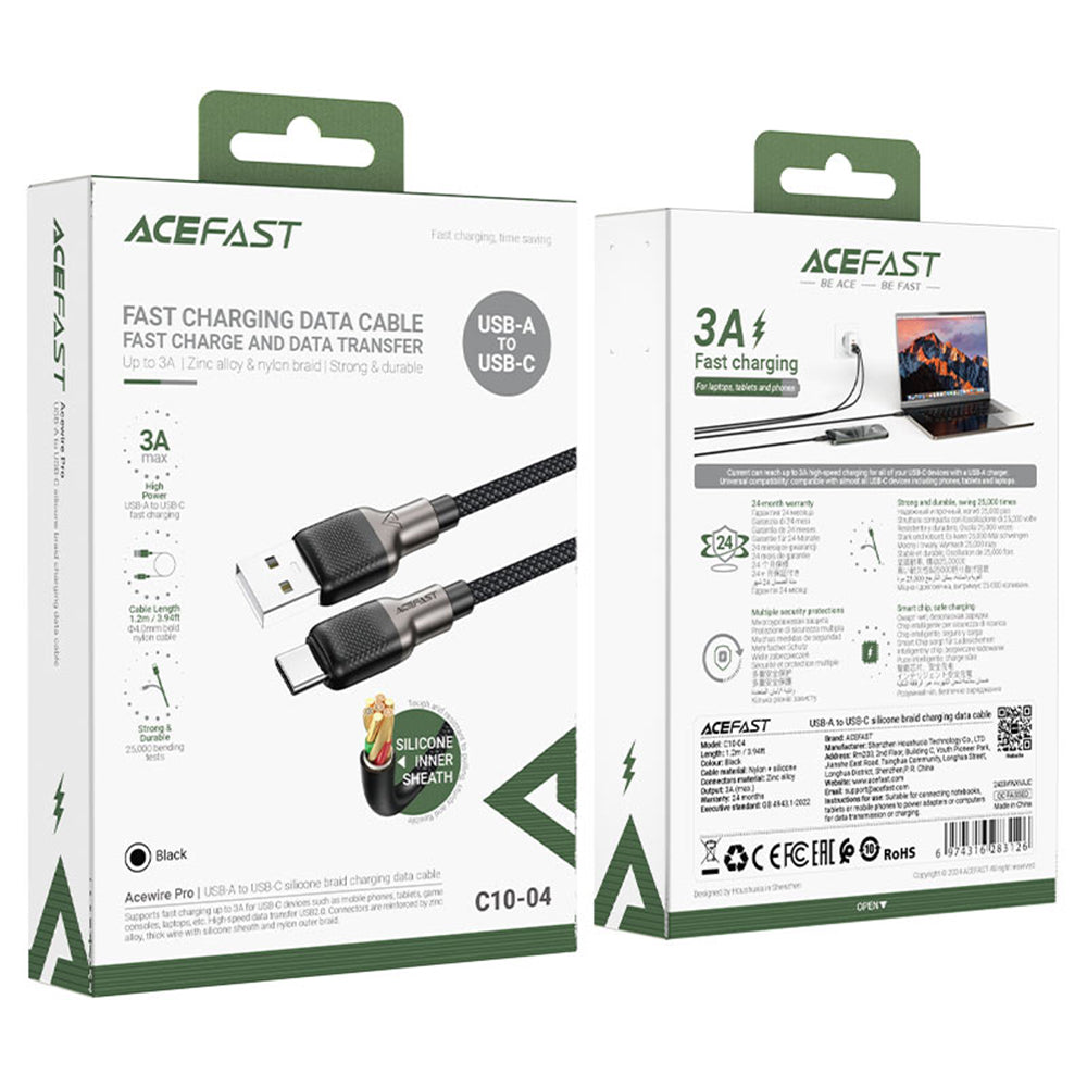 Data- och laddningskabel USB-A till USB-C Acefast C10-04, 18W, 1.2m, Svart