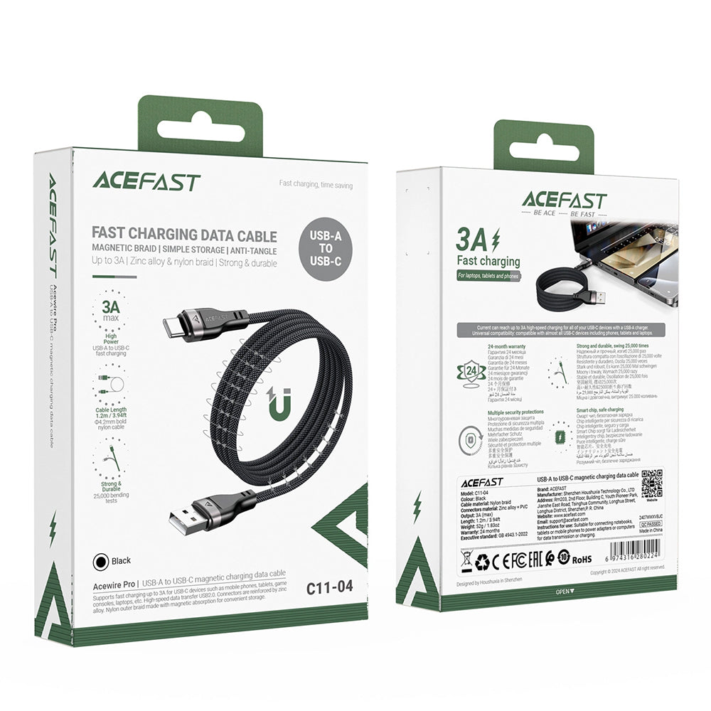 Data- och laddningskabel USB-A - USB-C Acefast C11-04, 18W, 1.2m, Svart