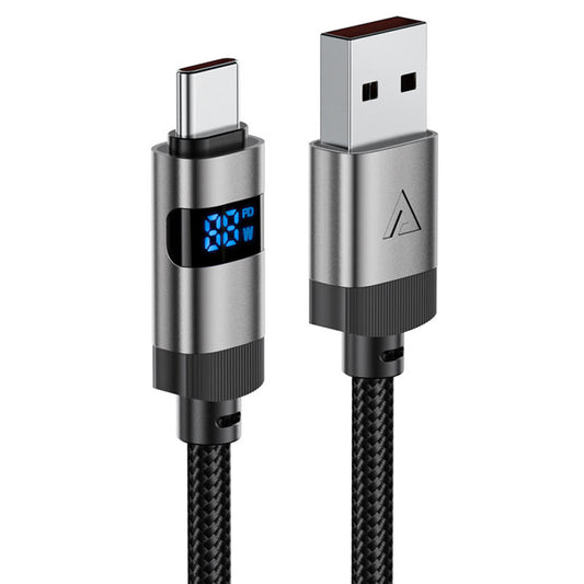 USB-A till USB-C Acefast C15-04 Display data- och laddningskabel, 66W, 1.2m, Svart