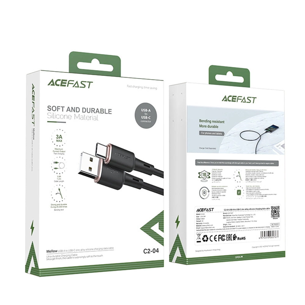USB-A till USB-C data- och laddningskabel Acefast C2-04, 18W, 1.2m, Svart