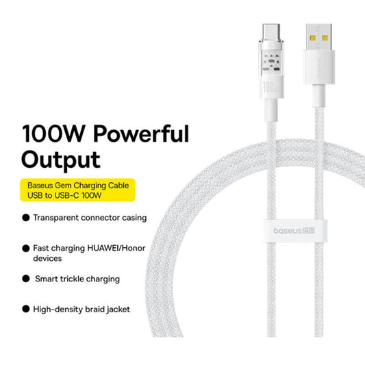 Data- och laddningskabel USB-A - USB-C Baseus Gem, 100W, 2m, Vit P10373002211-01