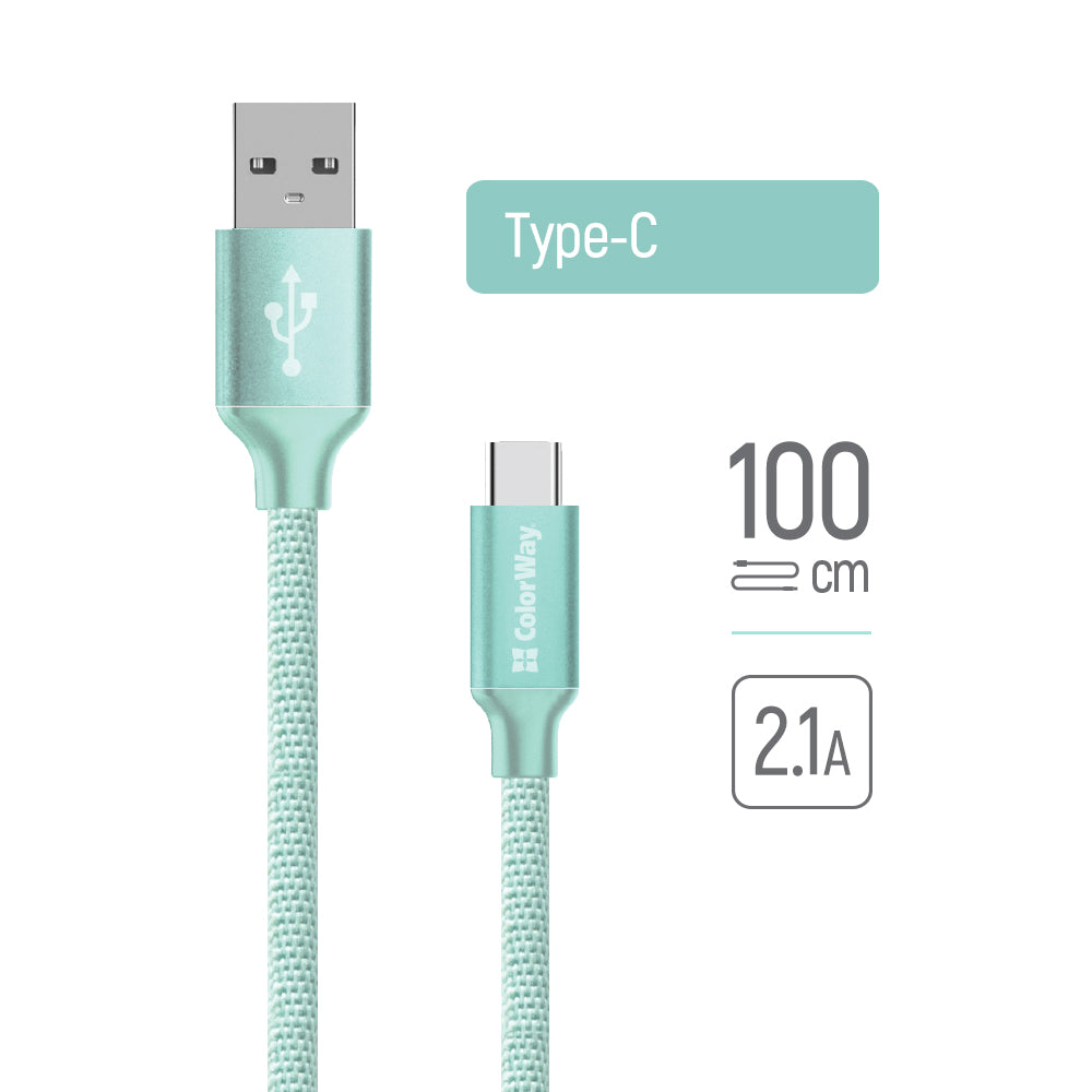 Data- och laddningskabel USB-A - USB-C ColorWay CW-CBUC003, 18W, 1m, Grön