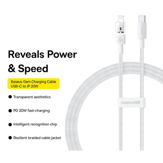 USB-C to Lightning Baseus Gem Data and Charging Cable, 20W, 2m, White P10373001211-01