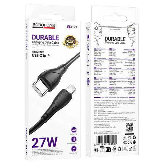 USB-C - Lightning Laddnings- och Datakabel Borofone BX121 Energy, 27W, 1m, Svart