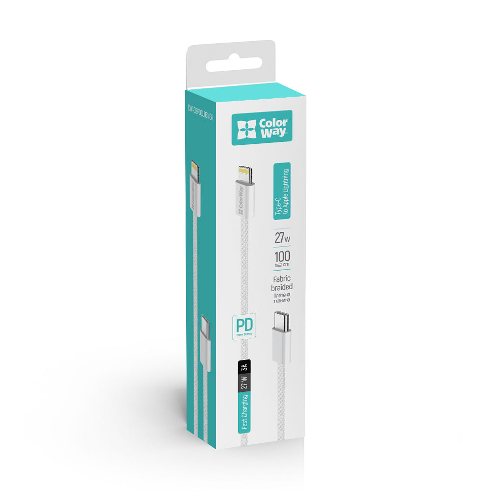 USB-C - Lightning Data- och Laddningskabel ColorWay CW-CBPDCL061, 27W, 1m, Grå