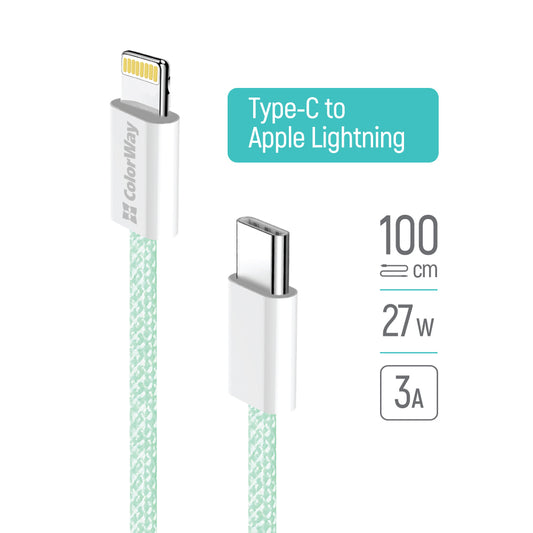 USB-C - Lightning Data- och Laddningskabel ColorWay CW-CBPDCL061, 27W, 1m, Grön