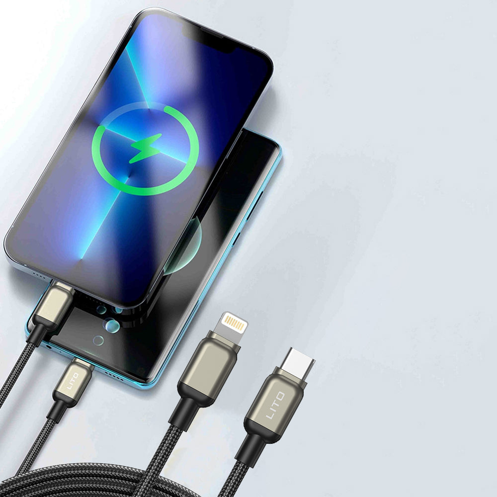 Data- och laddningskabel USB-C till Lightning Lito LD17, 20W, 1m, Svart