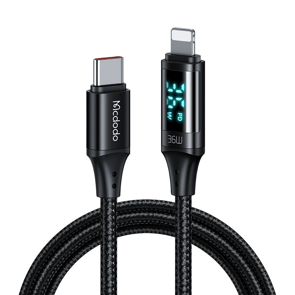USB-C - Lightning McDodo CA-1030 Display, data- och laddningskabel, 36W, 1.2m, Svart