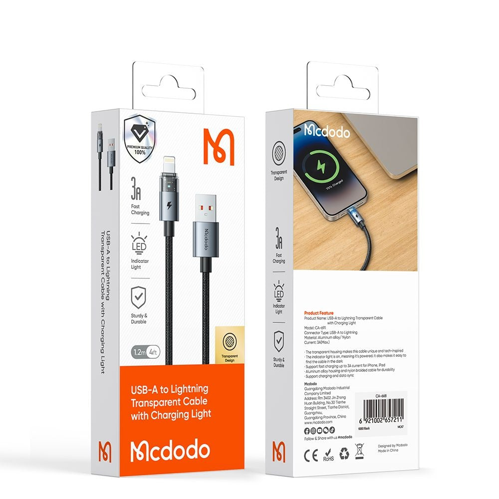 Data- och laddningskabel USB-C - Lightning McDodo CA-6942, 36W, 1.2m, Vit