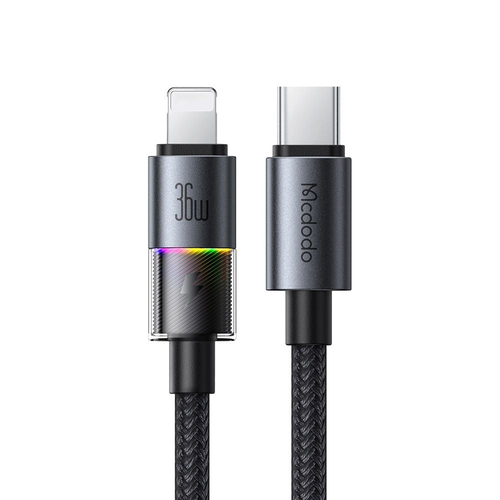 USB-C - Lightning McDodo CA-8190 Colorful data- och laddningskabel, 36W, 1.2m, Svart