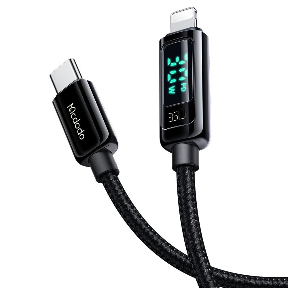 Data- och laddningskabel USB-C till Lightning McDodo CA-8810 Display, 36W, 1.2m, Svart