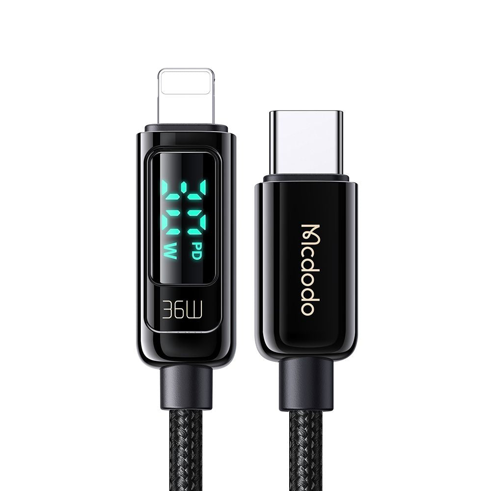 Data- och laddningskabel USB-C till Lightning McDodo CA-8810 Display, 36W, 1.2m, Svart