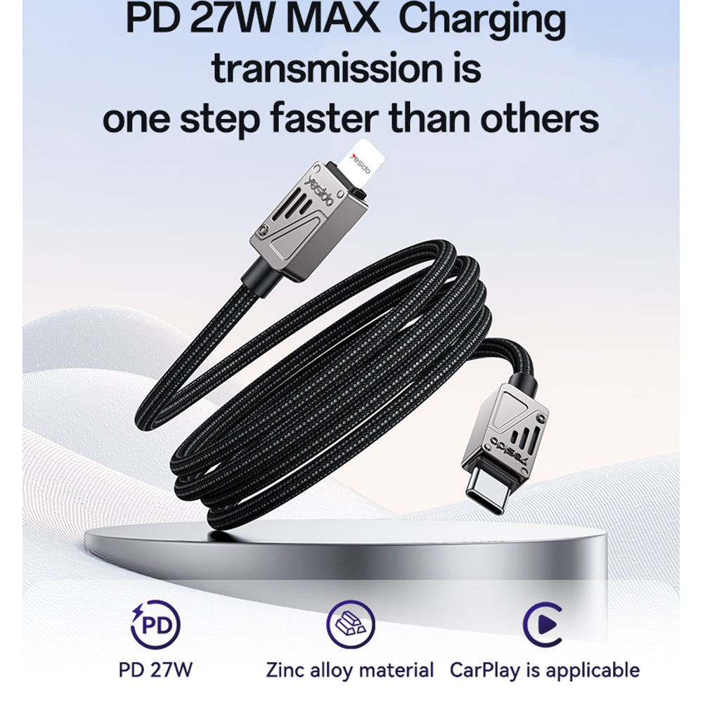 USB-C - Lightning Data- och Laddningskabel Yesido CA195, 27W, 1.2m, Svart