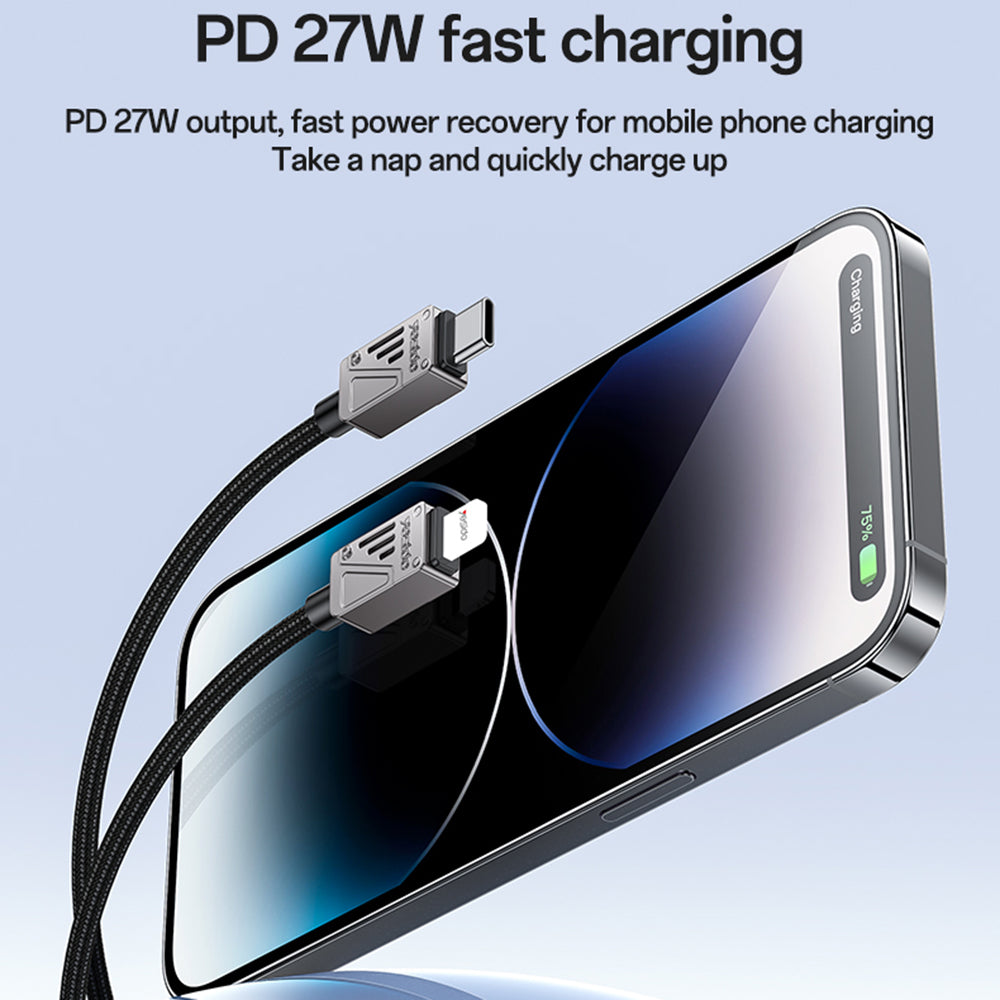 USB-C - Lightning Data- och Laddningskabel Yesido CA195, 27W, 1.2m, Svart