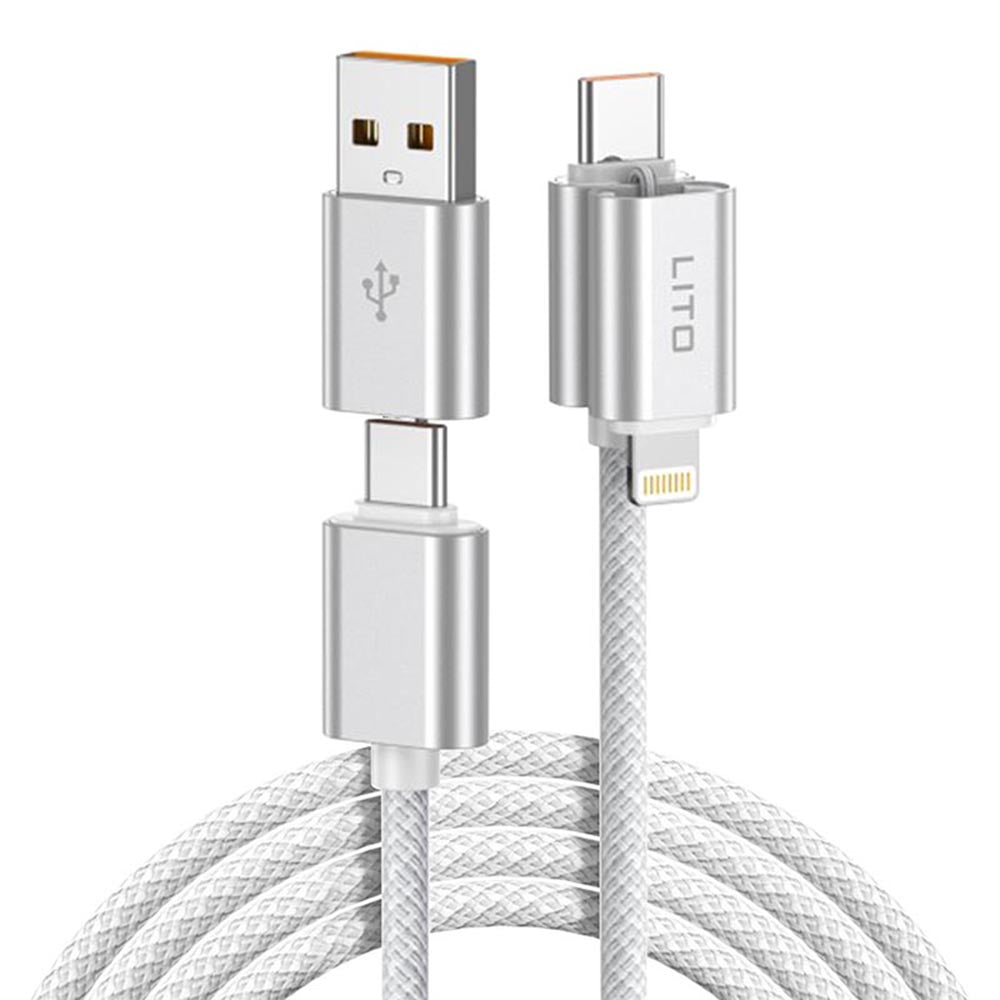 Data- och laddningskabel USB-C / USB-A - USB-C / Lightning Lito LD21, 100W, 1m, Vit