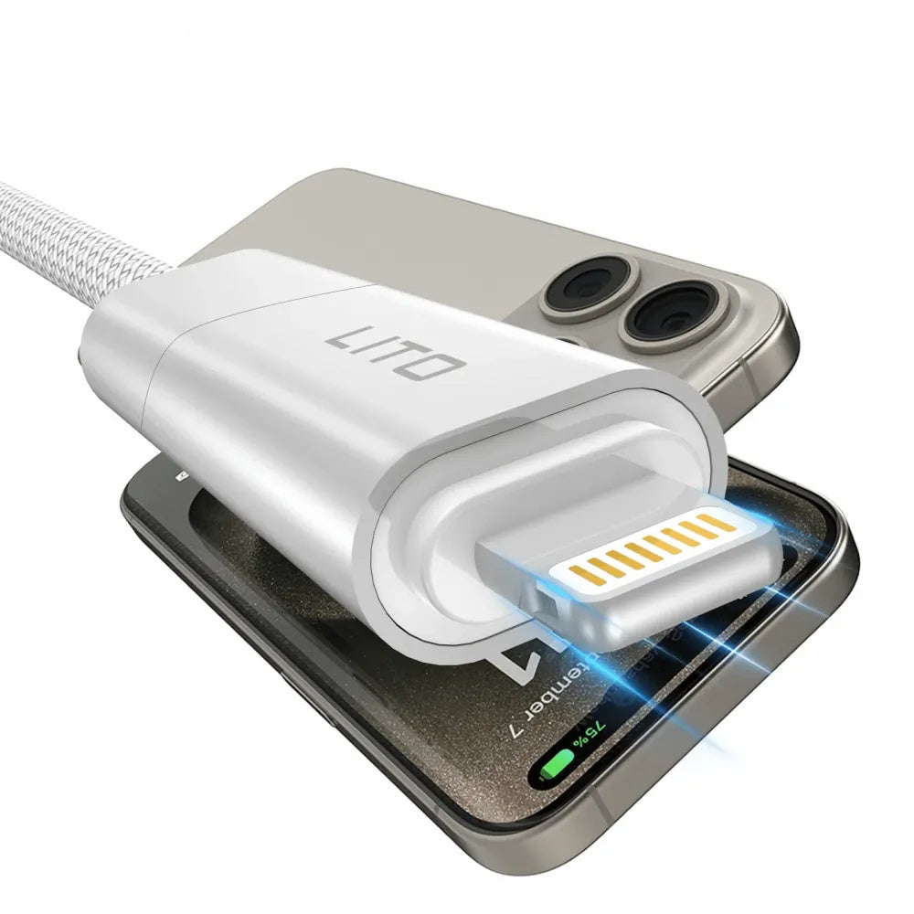 Data- och laddningskabel USB-C / USB-A - USB-C / Lightning Lito LD21, 100W, 1m, Vit