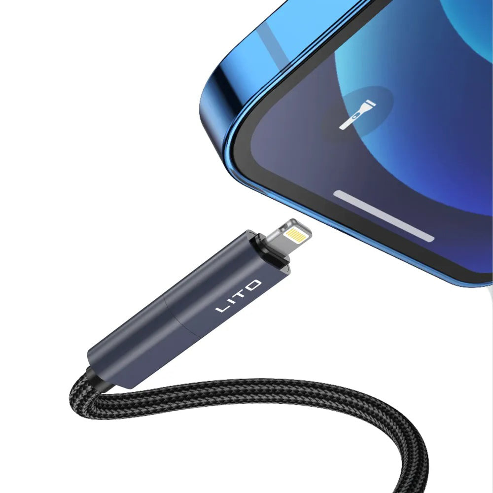 Data- och laddningskabel USB-C / USB-A - USB-C / Lightning Lito LD21, 100W, 1m, Vit
