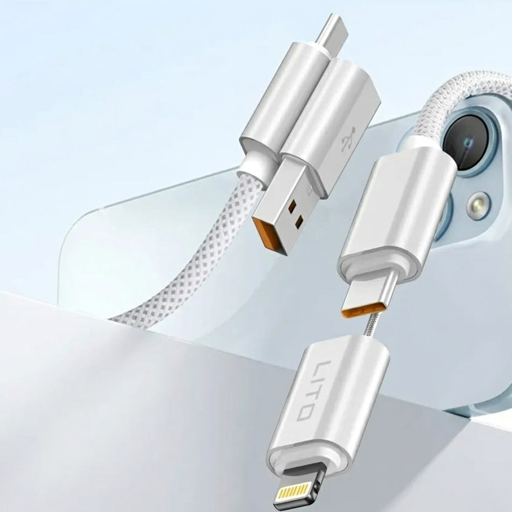 Data- och laddningskabel USB-C / USB-A - USB-C / Lightning Lito LD21, 100W, 1m, Vit