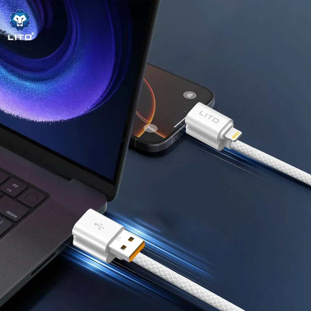 Data- och laddningskabel USB-C / USB-A - USB-C / Lightning Lito LD21, 100W, 1m, Vit
